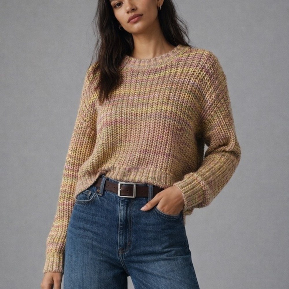 Anthropologie Pink & yellow chunky knit sweater